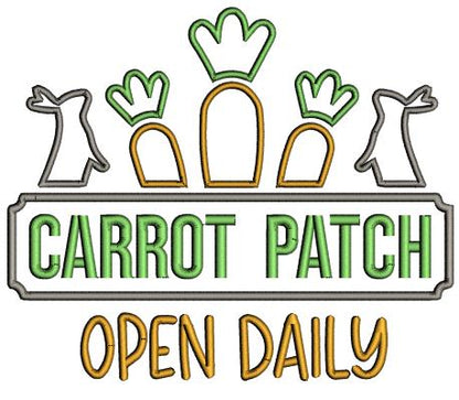 Carrot Patch Open Daily Easter Bunnies Applique Machine Embroidery Design Digitized Pattern