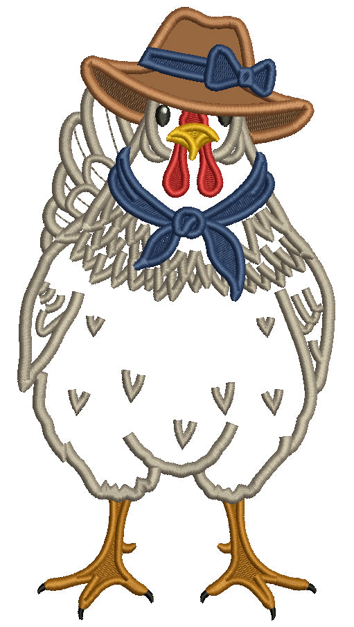 Chicken Wearing Large Hat Appliqué Machine Embroidery Design Digitized Pattern