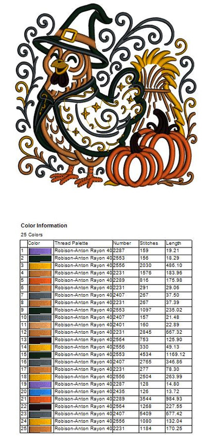Halloween Chicken Witch Machine Embroidery Design - Applique Pattern
