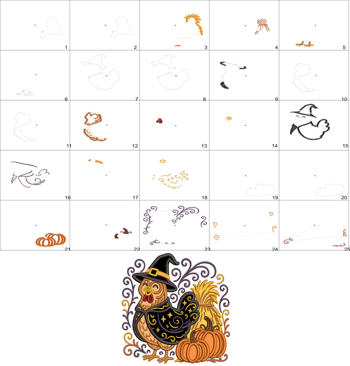 Halloween Chicken Witch Machine Embroidery Design - Applique Pattern