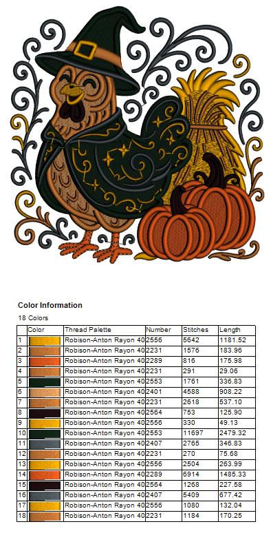 Halloween Chicken Witch Machine Embroidery Design - Filled Pattern