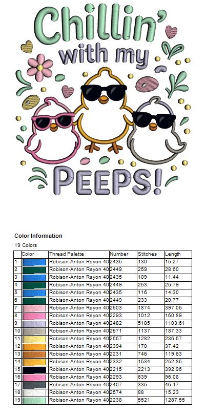 Chillin With My Peeps Three Little Chicks Easter Applique Machine Embroidery Design Digitized Pattern