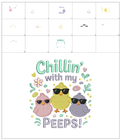 Chillin With My Peeps Three Little Chicks Easter Filled Machine Embroidery Design Digitized Pattern