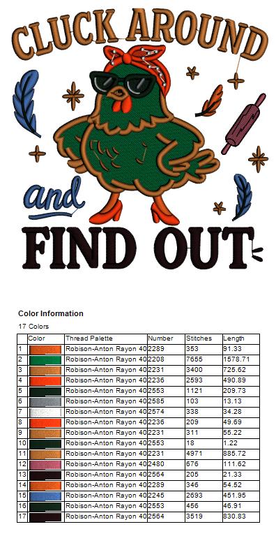Cluck Around and Find Out Chicken Machine Embroidery Design – Funny Farm Chicken Filled Pattern