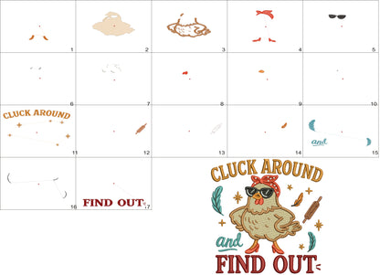 Cluck Around and Find Out Chicken Machine Embroidery Design – Funny Farm Chicken Filled Pattern