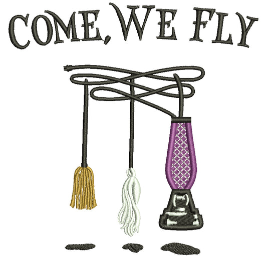 Come Fly With Me Broom And Vacuum Cleaner Halloween Filled Machine Embroidery Design Digitized Pattern