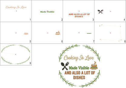 🍳❤️😂 Cooking Is Love Made Visible and Also a Lot of Dishes – Sarcastic Saying Filled Machine Embroidery Design