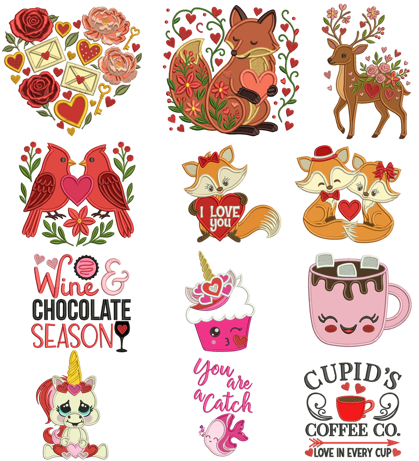 Valentine's Day Machine Embroidery Designs Set 1 – 24 Designs