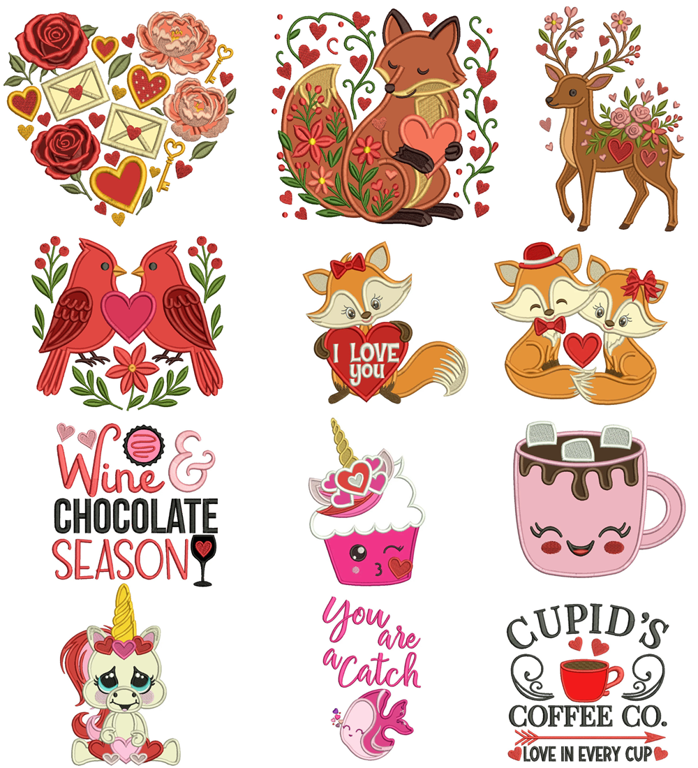Valentine's Day Machine Embroidery Designs Set 1 – 24 Designs