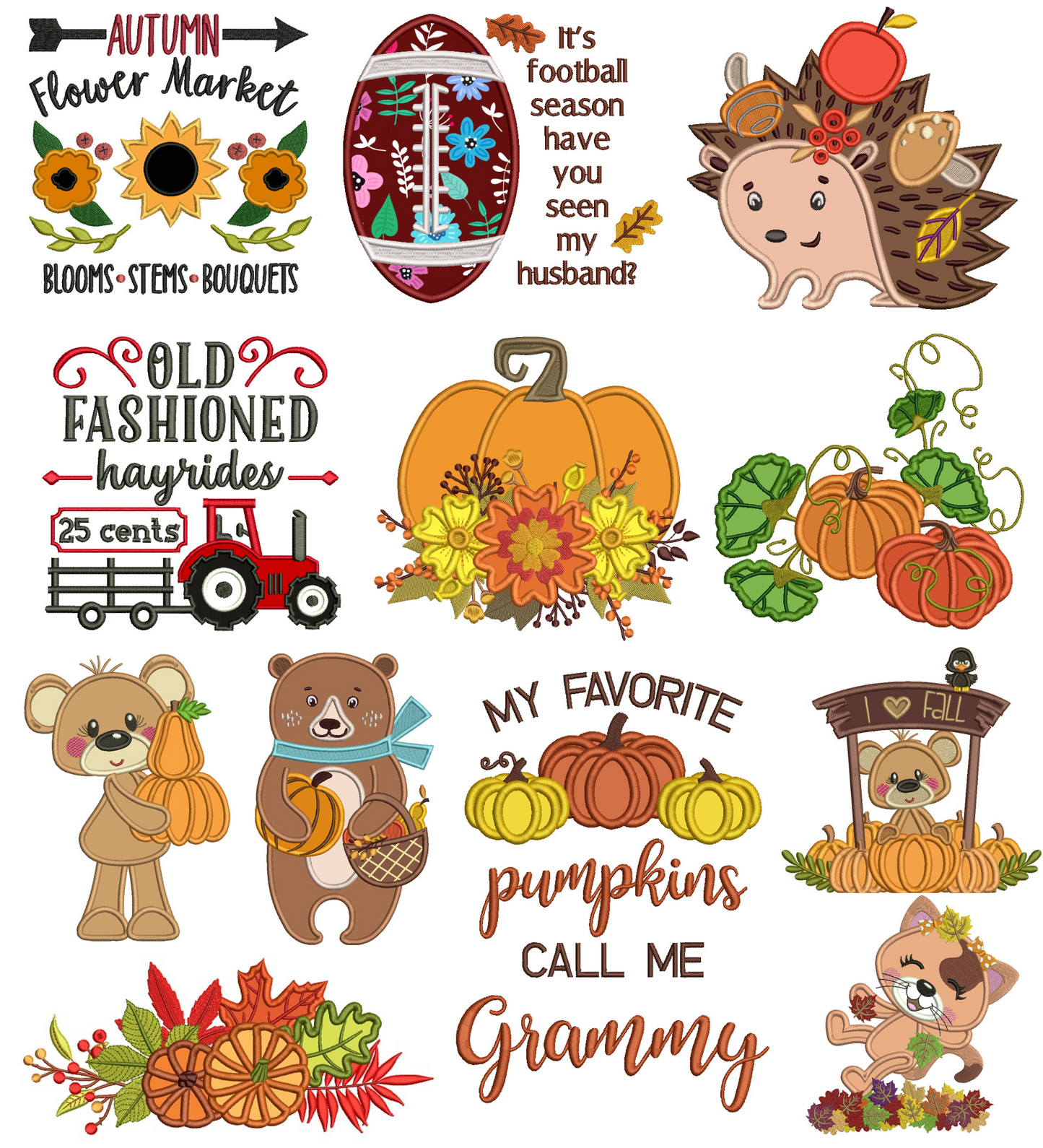 Fall Machine Embroidery Designs Set - 24 Designs