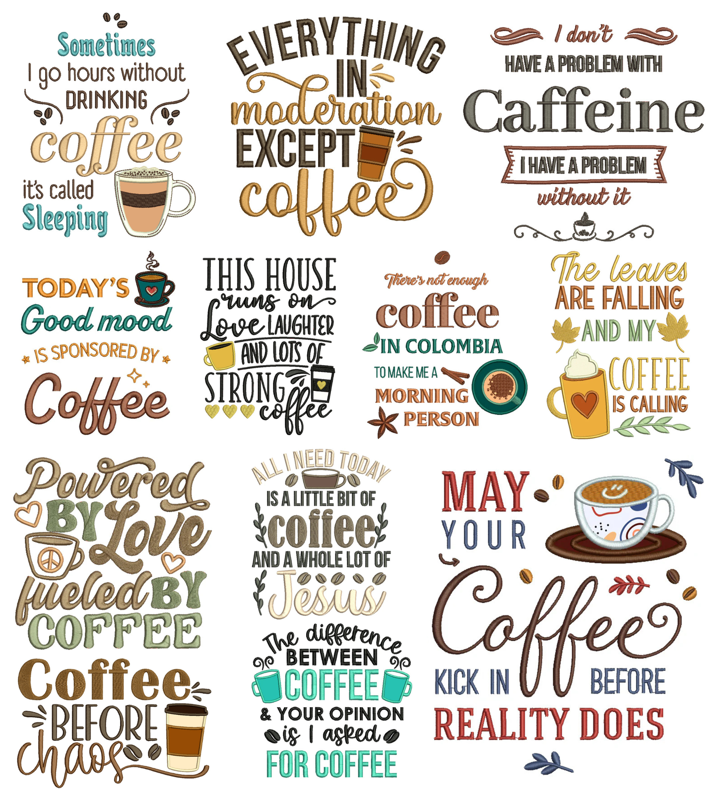 Coffee Machine Embroidery Set 1 – 24 Machine Embroidery Designs