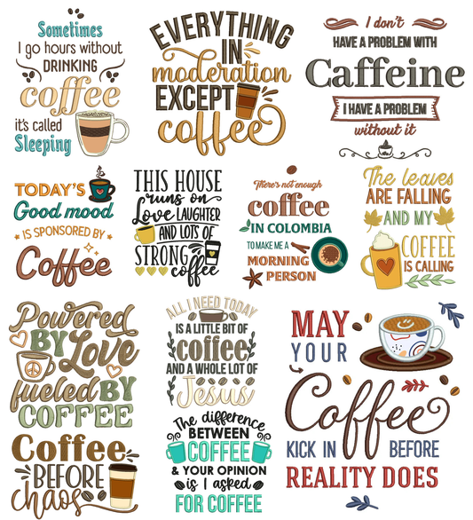 Coffee Machine Embroidery Set 1 – 24 Machine Embroidery Designs