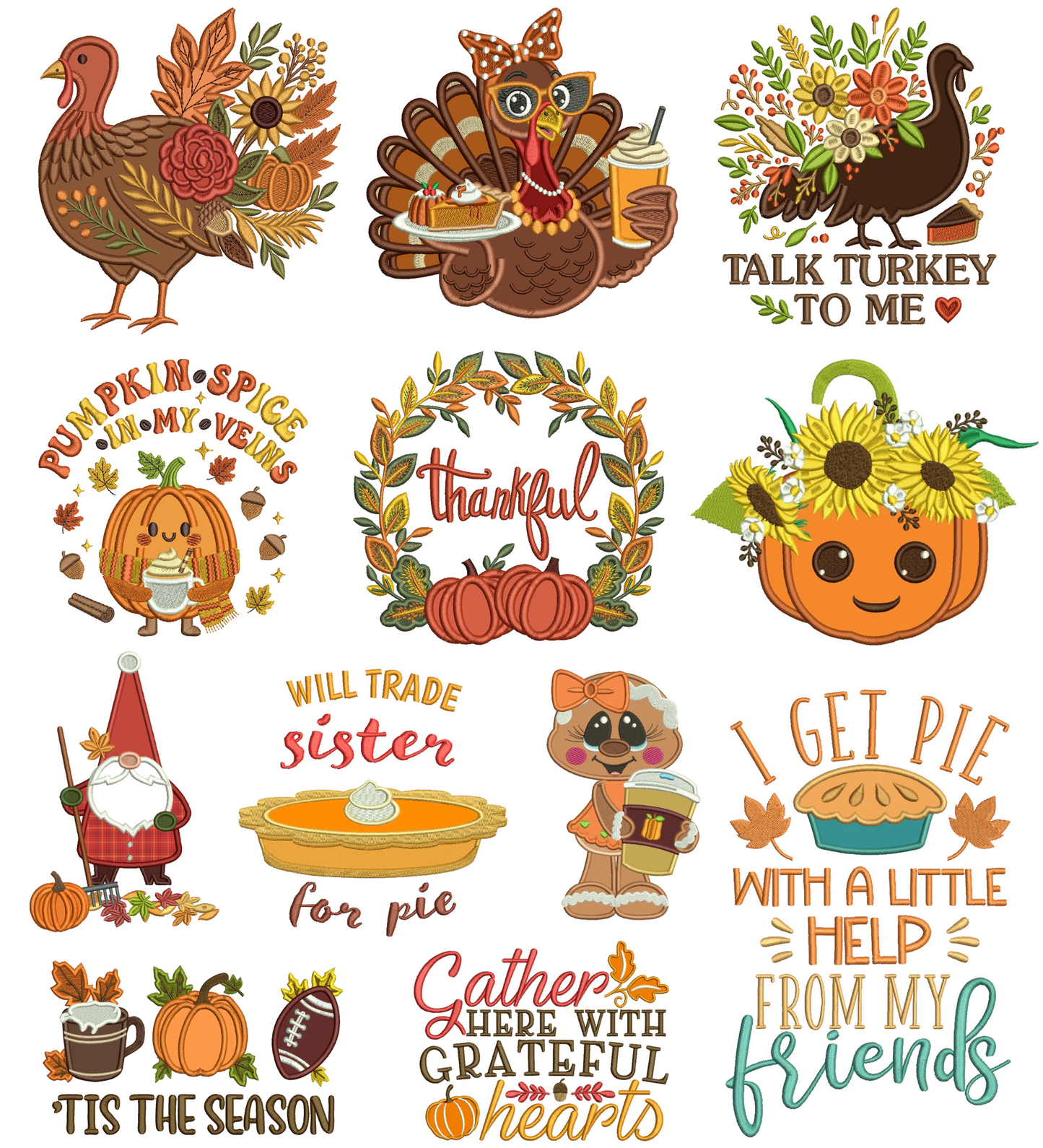 Thanksgiving Set 3 - 24 Machine Embroidery Designs