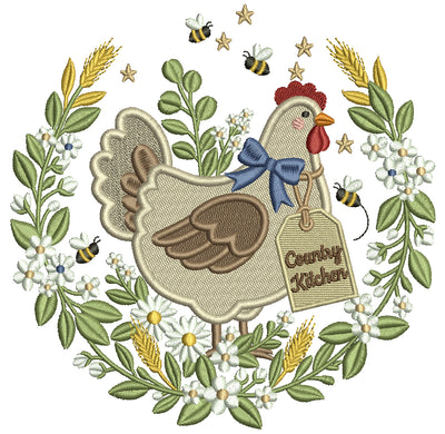 Country Chicken Wreath Filled Machine Embroidery Design Digitized Pattern