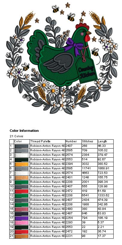 Country Chicken Wreath Filled Machine Embroidery Design Digitized Pattern