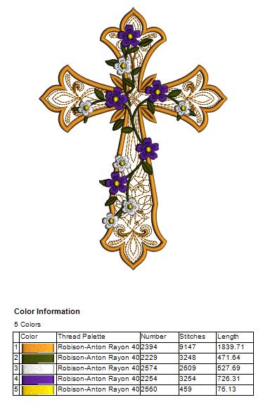 💐✝️ Decorative Cross With Flowers Filled Machine Embroidery Design Digitized Pattern