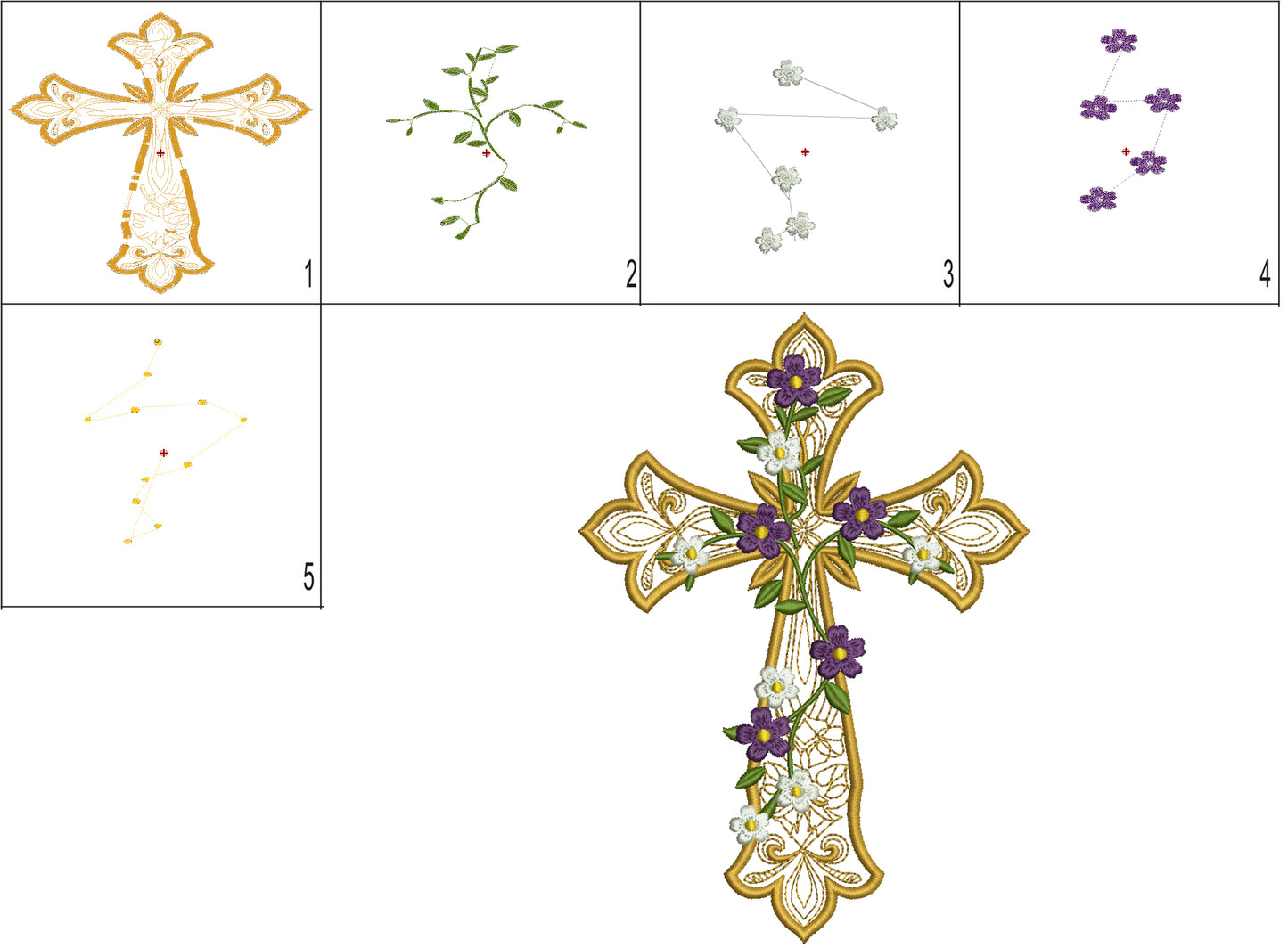 💐✝️ Decorative Cross With Flowers Filled Machine Embroidery Design Digitized Pattern