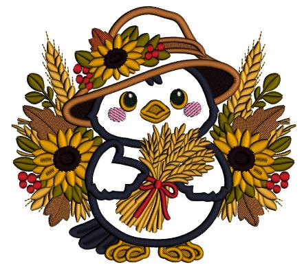 Crow With Sunflowers and Large Hat Applique Machine Embroidery Design Digitized Pattern