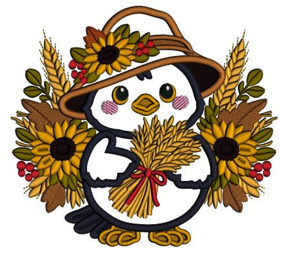 Crow With Sunflowers and Large Hat Applique Machine Embroidery Design Digitized Pattern