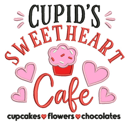 Cupid's Sweetheart Cafe Valentine's Day Love Applique Machine Embroidery Design Digitized Pattern
