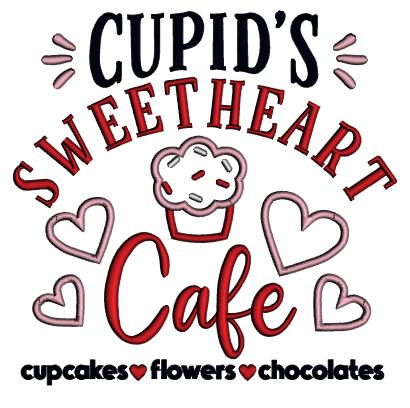 Cupid's Sweetheart Cafe Valentine's Day Love Applique Machine Embroidery Design Digitized Pattern