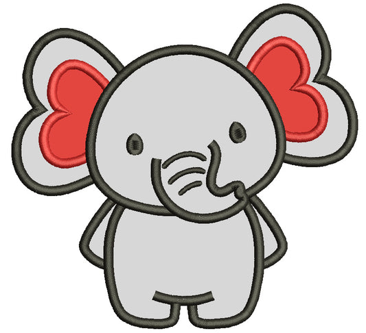 Cute Baby Elephant With Hearts Valentine's Day Applique Filled Machine Embroidery Design Digitized Pattern