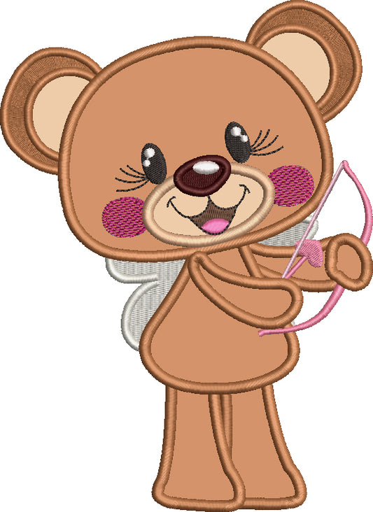 Cute Bear Cupid With a Bow And Arrow Valentine's Day Love Applique Machine Embroidery Design Digitized Pattern