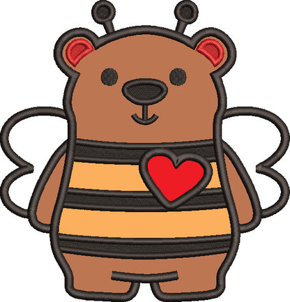 Cute Bear Wearing Bee Costume Valentine's Day Love Applique Machine Embroidery Design Digitized Pattern
