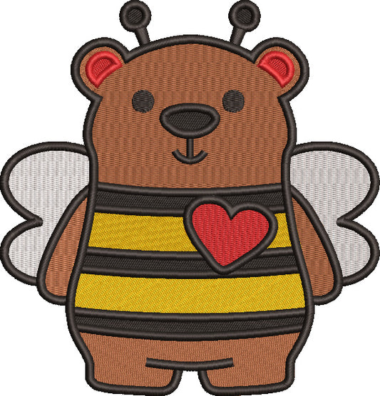 Cute Bear Wearing Bee Costume Valentine's Day Love Filled Machine Embroidery Design Digitized Pattern