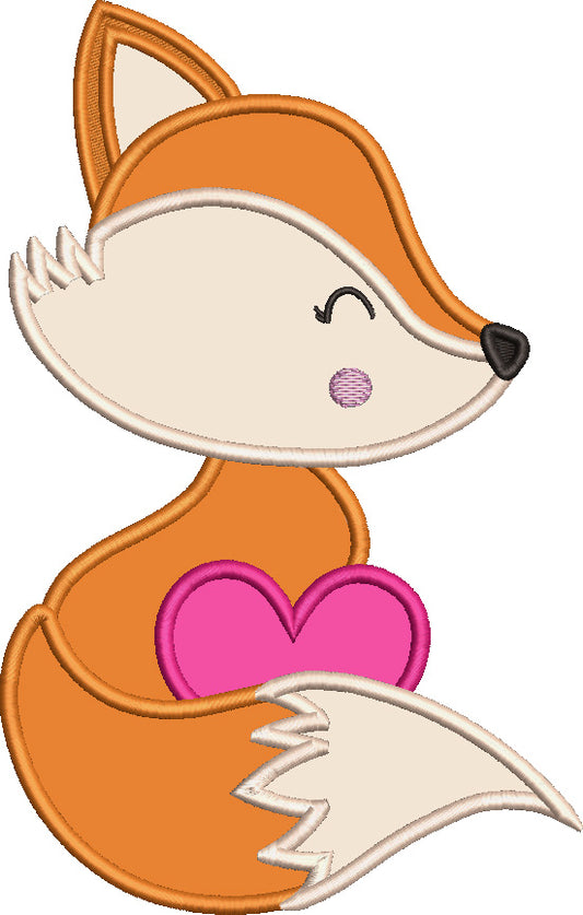 Cute Fox With a Big Heart Valentine's Day Love Applique Machine Embroidery Design Digitized Pattern