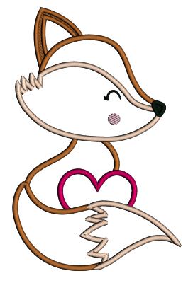 Cute Fox With a Big Heart Valentine's Day Love Applique Machine Embroidery Design Digitized Pattern