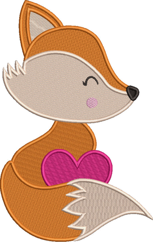 Cute Fox With a Big Heart Valentine's Day Love Filled Machine Embroidery Design Digitized Pattern