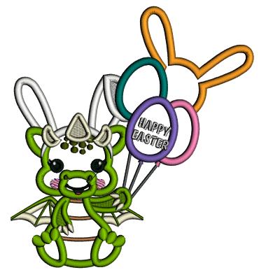 Cute Little Baby Dragon Holding Easter Balloons Applique Machine Embroidery Design Digitized Pattern