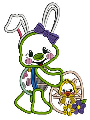 Cute Little Baby Turtle Wearing Bunny Ears Easter Applique Machine Embroidery Design Digitized Pattern