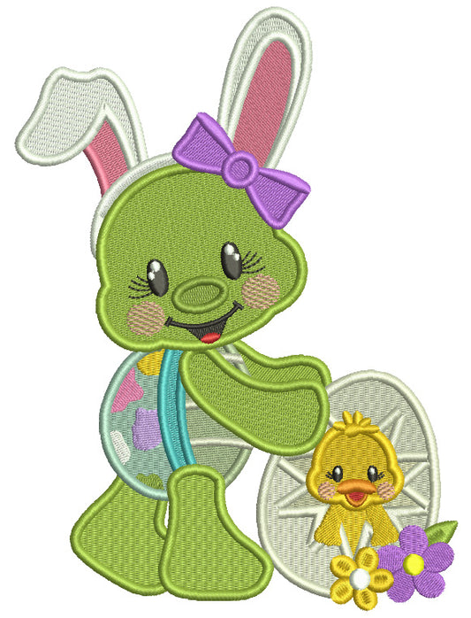 Cute Little Baby Turtle Wearing Bunny Ears Easter Filled Machine Embroidery Design Digitized Pattern