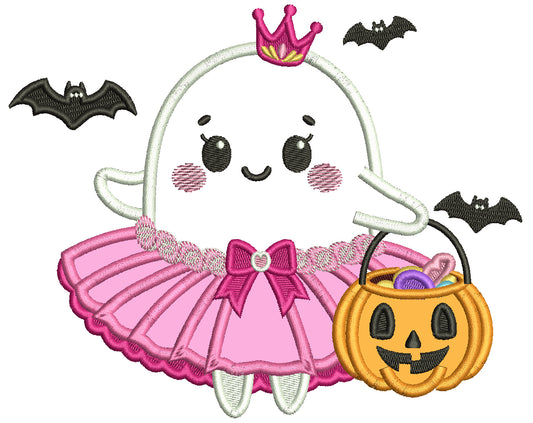 Cute Little Ballerina Baby Girl Ghost Halloween Applique Machine Embroidery Design Digitized Pattern