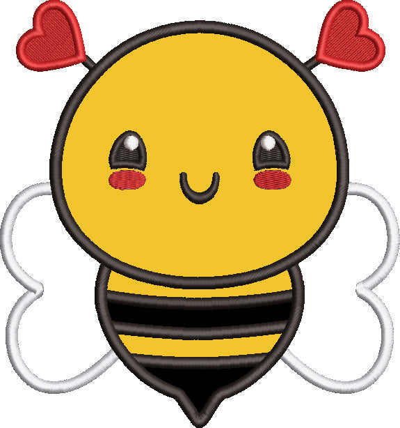 Cute Little Bee With Hearts Valentine's Day Love Applique Machine Embroidery Design Digitized Pattern