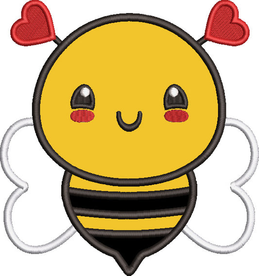 Cute Little Bee With Hearts Valentine's Day Love Applique Machine Embroidery Design Digitized Pattern