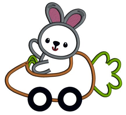 Cute Little Bunny Driving In The Carrot Car Easter Applique Machine Embroidery Design Digitized Pattern