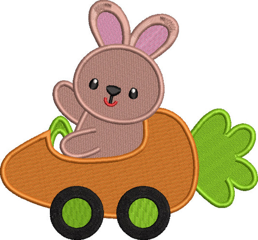 Cute Little Bunny Driving In The Carrot Car Easter Filled Machine Embroidery Design Digitized Pattern