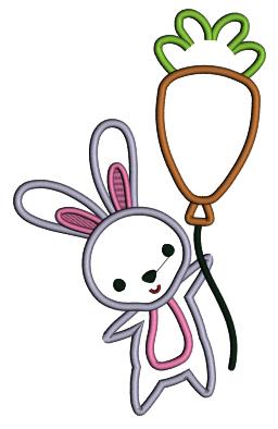 Cute Little Bunny Holding Carrot Shaped Balloon Easter Applique Machine Embroidery Design Digitized Pattern