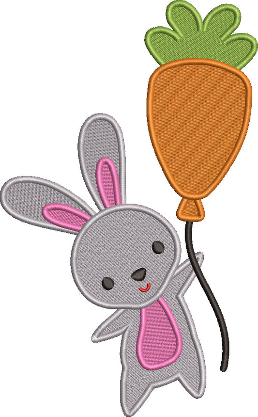 Cute Little Bunny Holding Carrot Shaped Balloon Easter Filled Machine Embroidery Design Digitized Pattern
