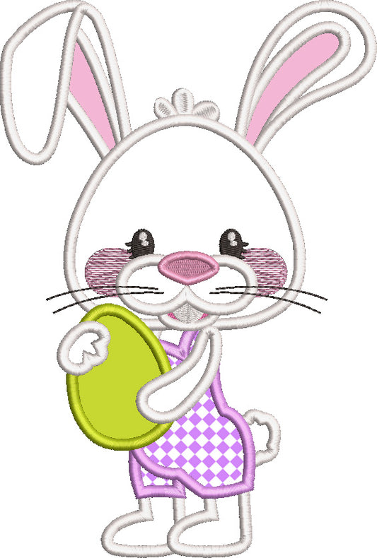 Cute Little Bunny Holding Easter Egg Applique Machine Embroidery Design Digitized Pattern