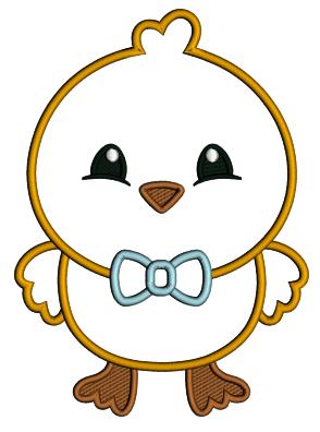Cute Little Chick With Bow Tie Easter Applique Machine Embroidery Design Digitized Pattern