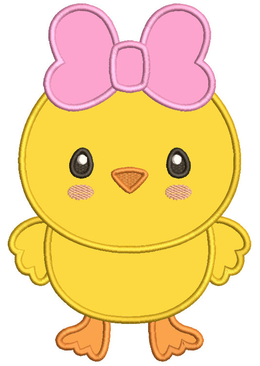 Cute Little Chick With Hair Bow Easter Applique Machine Embroidery Design Digitized Pattern