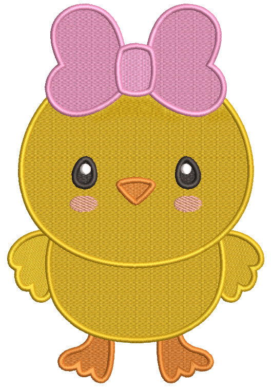 Cute Little Chick With Hair Bow Easter Filled Machine Embroidery Design Digitized Pattern