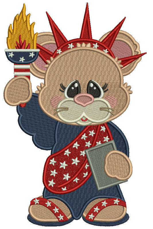 Cute Little Mouse Statue Of Liberty Patriotic Filled Machine Embroidery Design Digitized Pattern