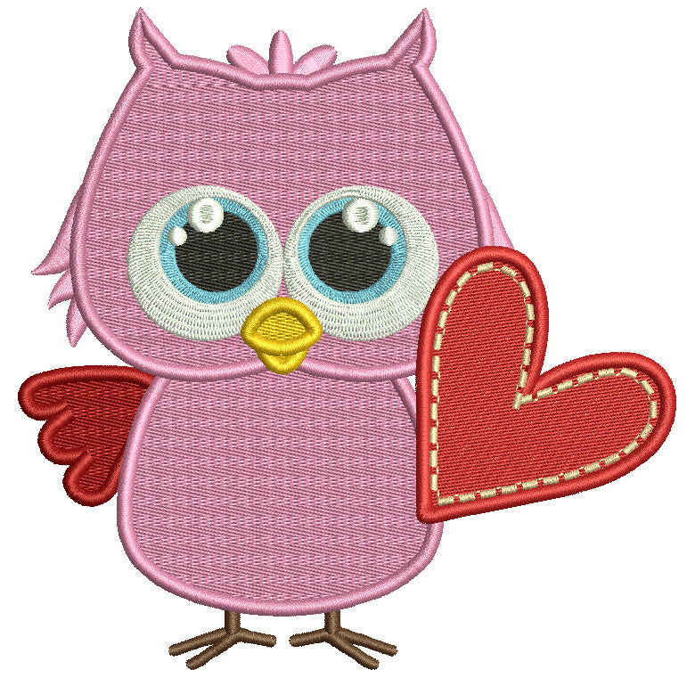 Cute Little Owl Holding Big Heart Valentine's Day Love Filled Machine Embroidery Design Digitized Pattern