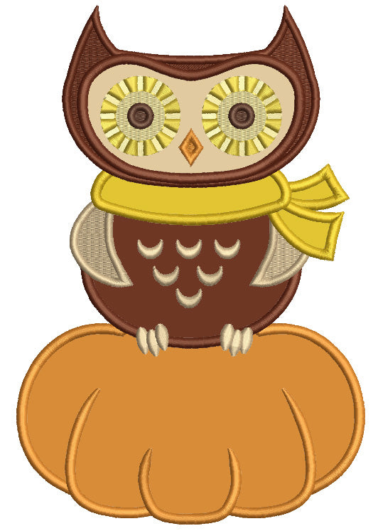 Cute Owl Wearing Scarf Sitting On The Pumpkin Fall Applique Machine Embroidery Design Digitized Pattern
