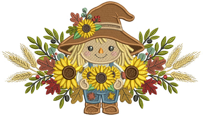 Cute Scarecrow With Sunflowers Filled Machine Embroidery Design Digitized Pattern